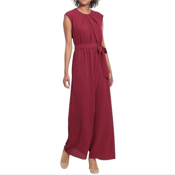 London Times Women's Pleat Neck Rhododendron Wide Leg Jumpsuit Plus Size 22W New - Picture 4 of 13